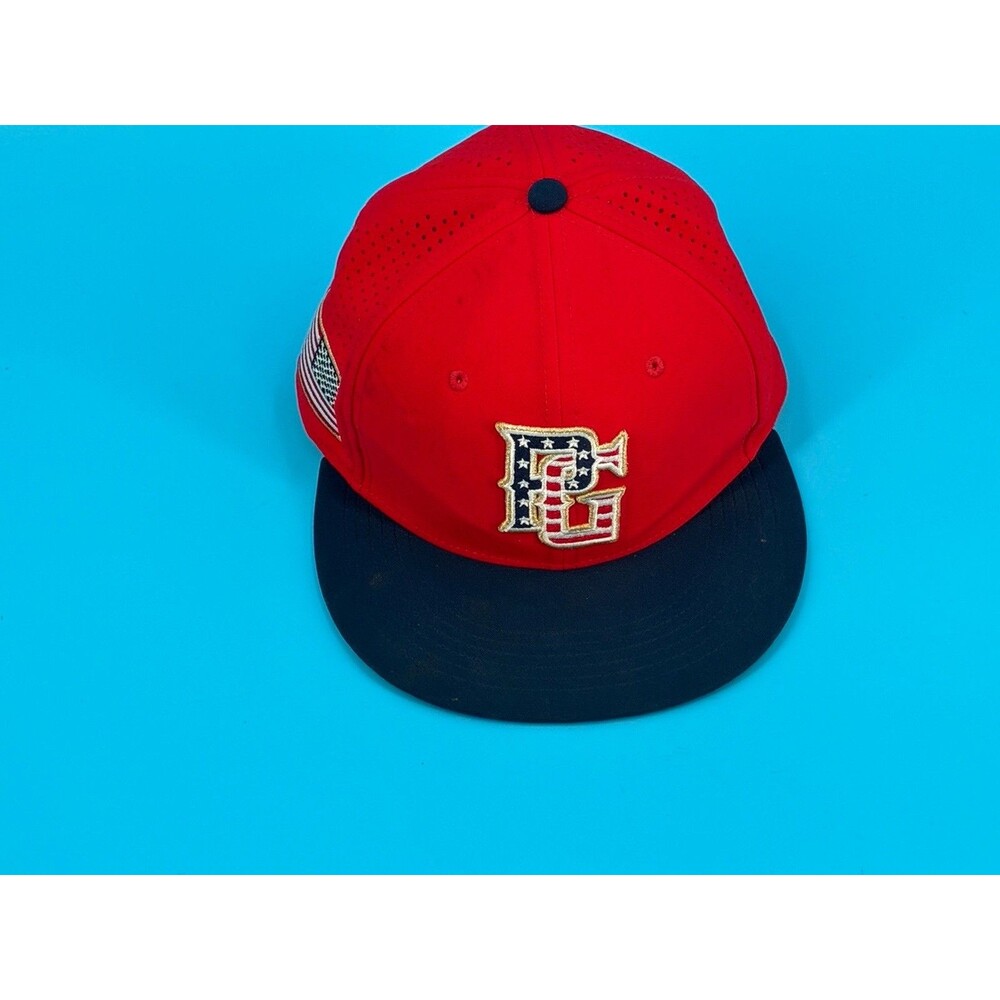 Perfect Game PG Baseball Hat Red Navy USA Flag Fitted Cap Size S/M
